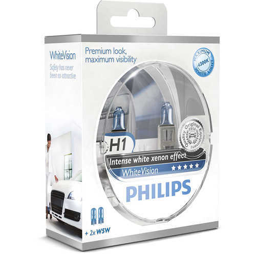 זוג נורות ראשיות לרכב H1 תוצרת Philips דגם White Vision