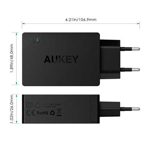 מטען קיר 3 יציאות Aukey 30W/6A USB דגם PA-U35