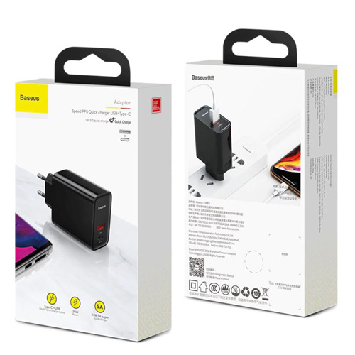 מטען קיר מהיר Baseus QC 4.0 / PD 3.0 5A דגם BS-EU905