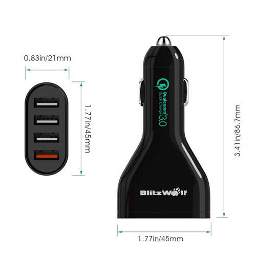 מטען לרכב 4 יציאות BlitzWolf 54W/9.6A USB דגם BW-C10