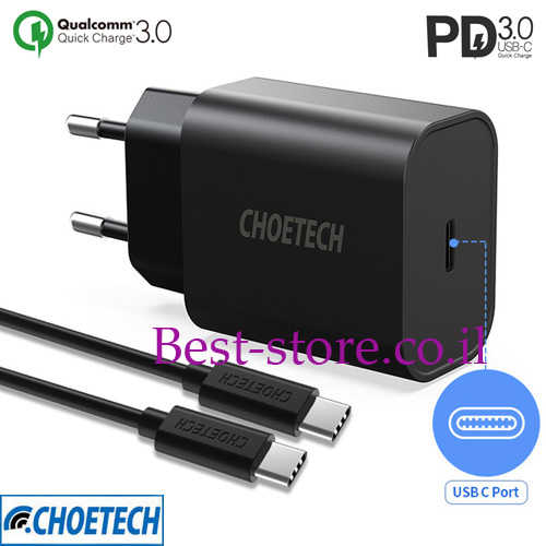 מטען קיר CHOETECH USB Type-C PD 3.0 Qc 3.0