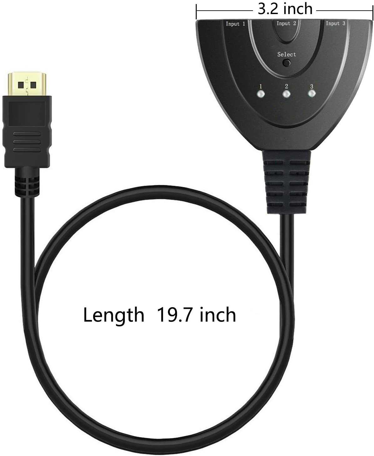 כבל ממתג HDMI זכר ל- 3 HDMI נקבה