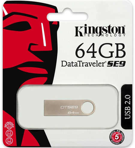 זיכרון נייד 64GB USB 2.0 תוצרת Kingston דגם DTSE9