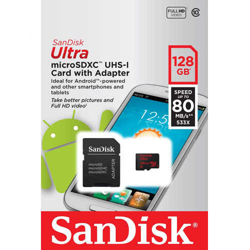 כרטיס זיכרון Micro SDXC 128GB Class 10 80MB/s SanDisk