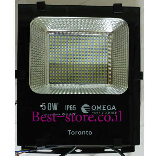 פנס הצפה לד גוף שחור OMEGA 50W 3-6K דגם Toronto