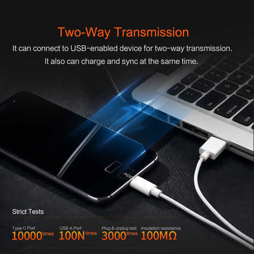 כבל טעינה וסנכרון Rock USB A - USB Type C 5A