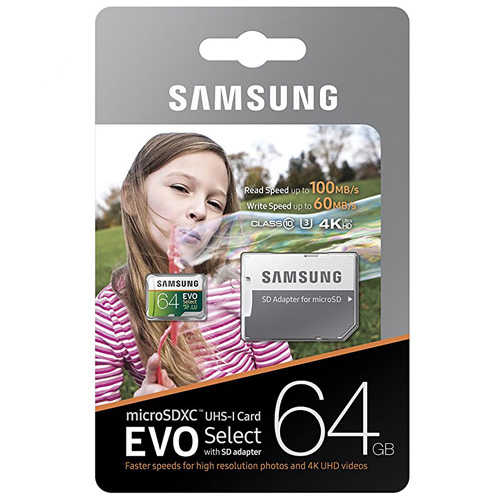 כרטיס זיכרון Samsung Micro SDXC 64GB U3 100MB/s דגם EVO Select