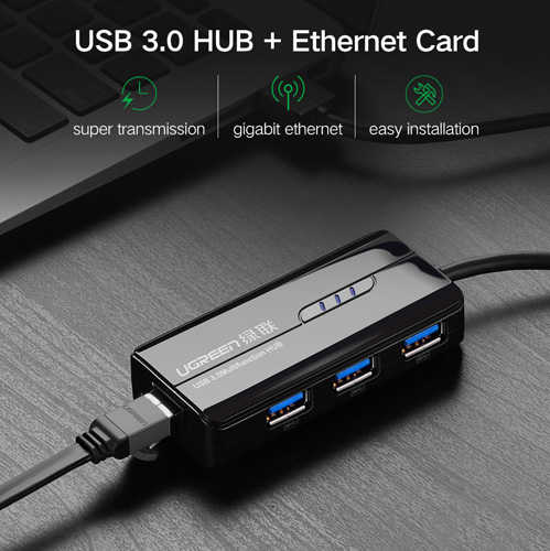 מפצל USB 3.0 עם כניסת רשת Ugreen 1Gbps