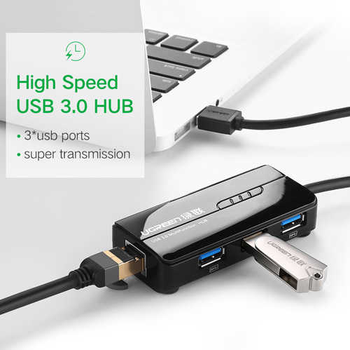 מפצל USB 3.0 עם כניסת רשת Ugreen 1Gbps