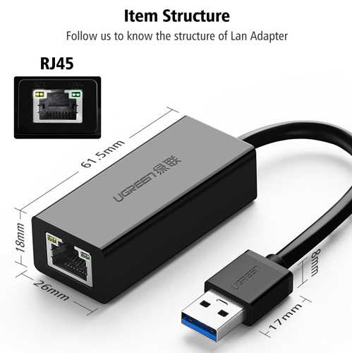 מתאם USB 3.0 לחיבור רשת Ugreen RJ45 1Gbps