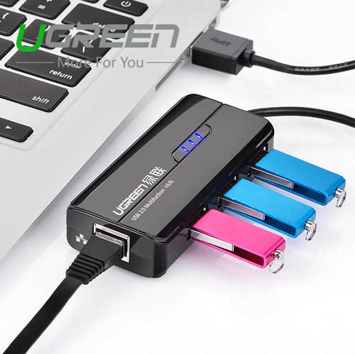 מפצל USB 2.0 עם כניסת רשת Ugreen
