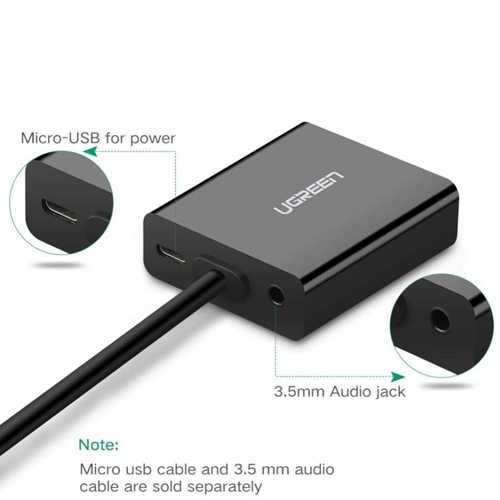 כבל ממיר Micro HDMI - VGA עם חיבור אודיו / כוח Ugreen