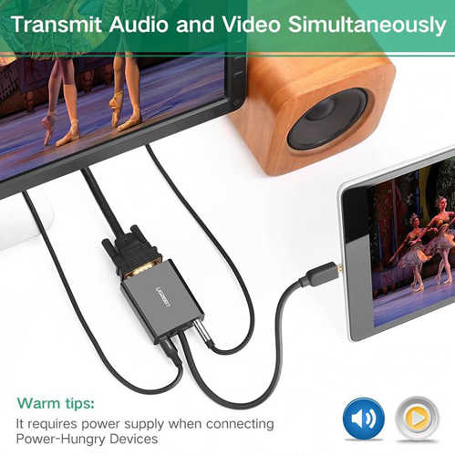 כבל ממיר Micro HDMI - VGA עם חיבור אודיו / כוח Ugreen
