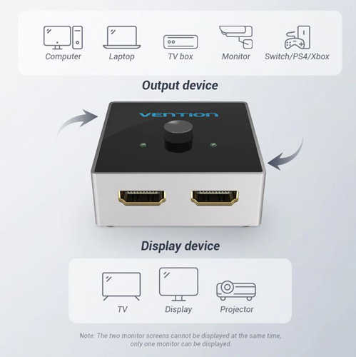 ממתג שתי כניסות Vention HDMI 2.0