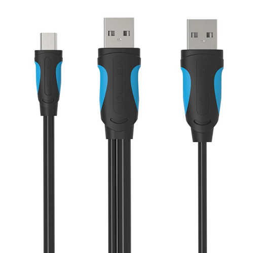 כבל הזנה מתח כפול USB A x2 - Mini USB באורך 1 מטר Vention