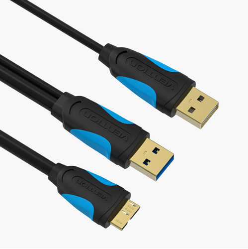 כבל הזנה מתח כפול Vention USB A x2 - Micro USB 3.0