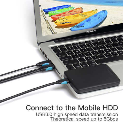 כבל הזנה מתח כפול Vention USB A x2 - Micro USB 3.0