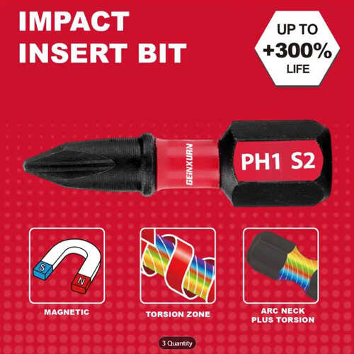 ביט מגנטי פיליפס למברגת אימפקט GEINXURN PH1 25mm